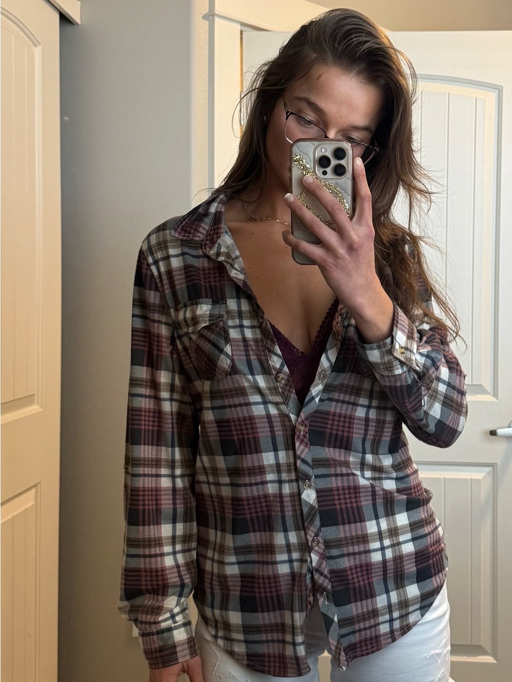 Passport Plaid Button-Down Shirt in Burgundy and Cream